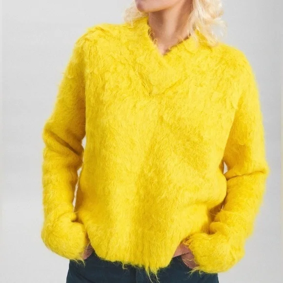 Rachel Comey Camini boxy alpaca merino wool sweater citron yellow size medium - Picture 2 of 8